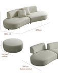 Pecan Endurance fabric 3 seater curved sofa with ottoman and movable backrest