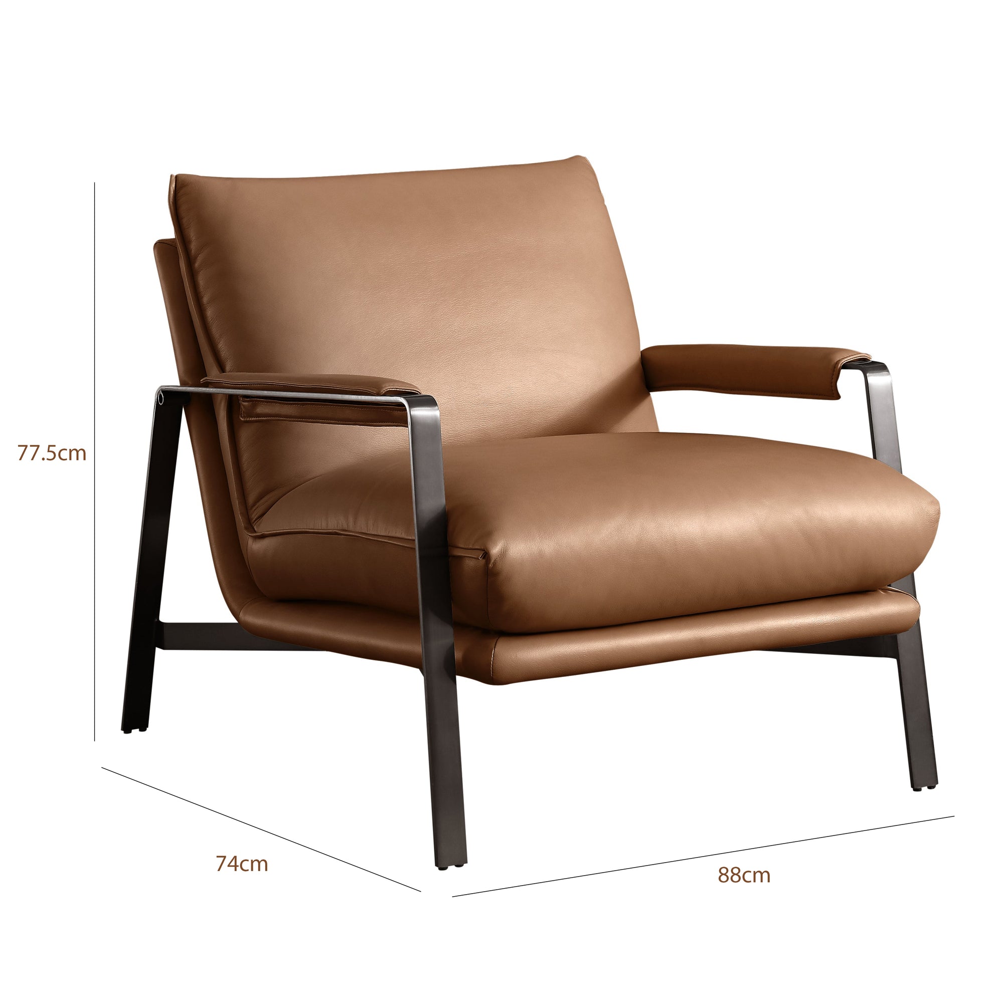 Brown leather armchair with dimensions